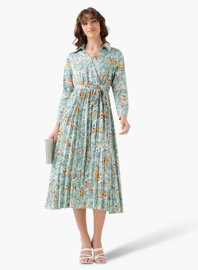 Splash FAV Midi Satin Wrap Dress with Floral Print